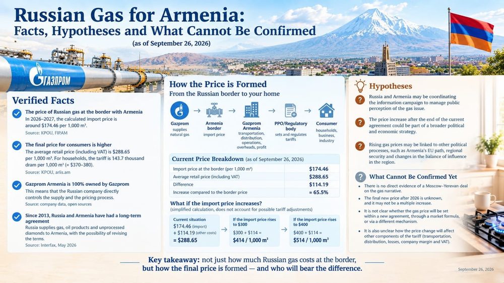 Russian Gas for Armenia: Facts, Hypotheses, and What Cannot Yet Be Claimed (as of September 26, 2026)