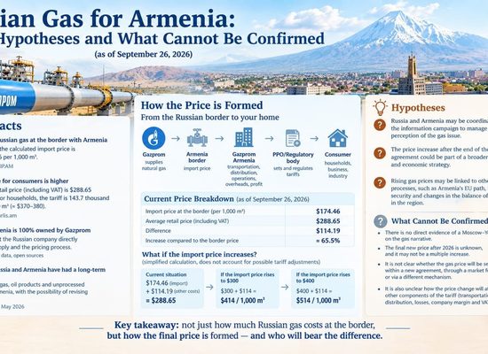 Russian Gas for Armenia: Facts, Hypotheses, and What Cannot Yet Be Claimed (as of September 26, 2026)
